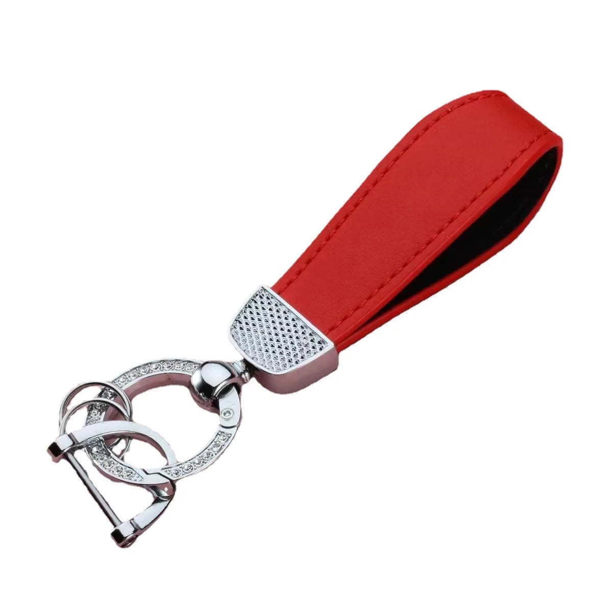 Luxus Leder Metall Schlüsselanhänger mit Strass Ring Unisex Geschenk