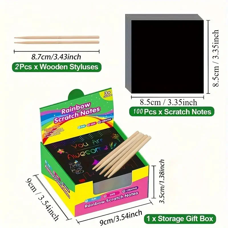 Magische Kratzbilder 100 Blatt – Regenbogen Mini Art Notes DIY Party Zubehör