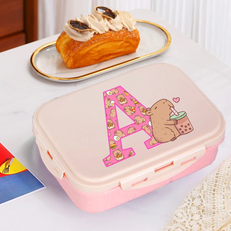 Niedliche Capybara Lunchbox mit A-Z Buchstaben, Single Layer Bento Box