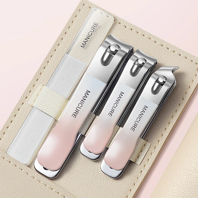 Präzises Nagelpflege-Set 4/10tlg mit Edelstahl-Tools - rotierender Leder-Tasche