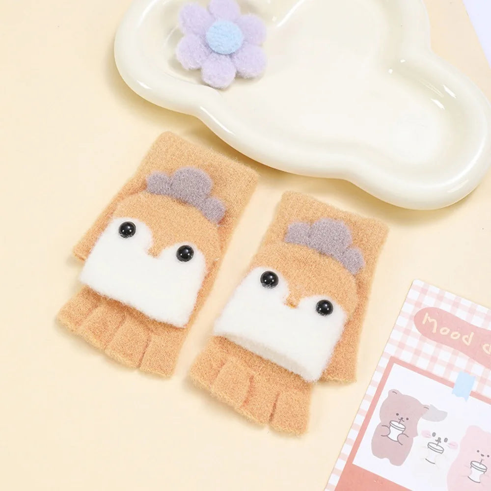 Warme Halbfinger Strickhandschuhe für Kinder mit Plüschfutter