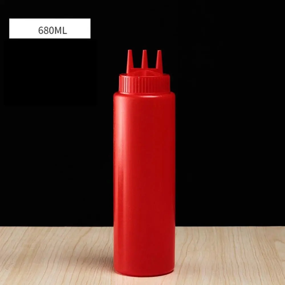 Quetschsaucenflasche Kunststoff zusammendrückbar mit 3 Düsen und Graduierung