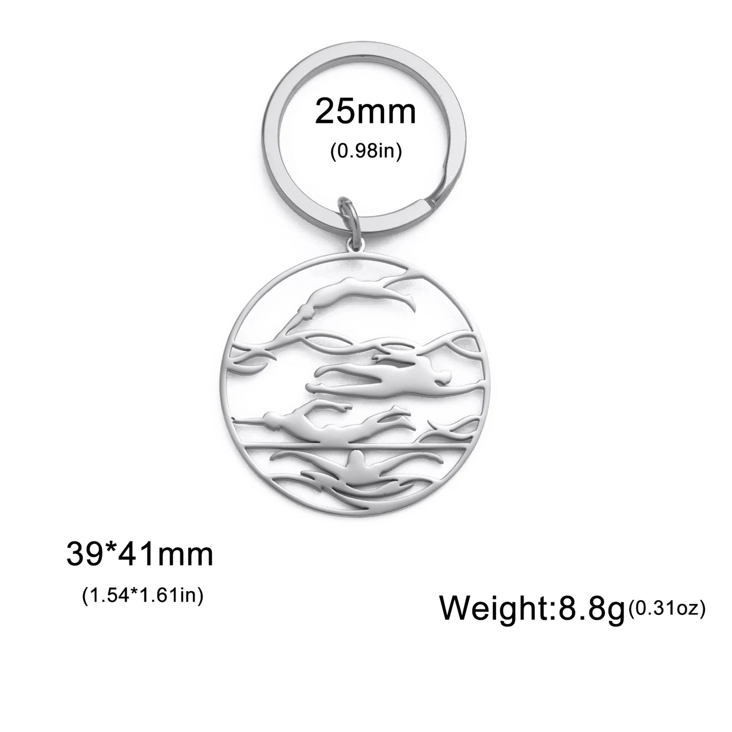 Schwimmen Schlüsselanhänger Edelstahl Sport Anhänger Silber Unisex