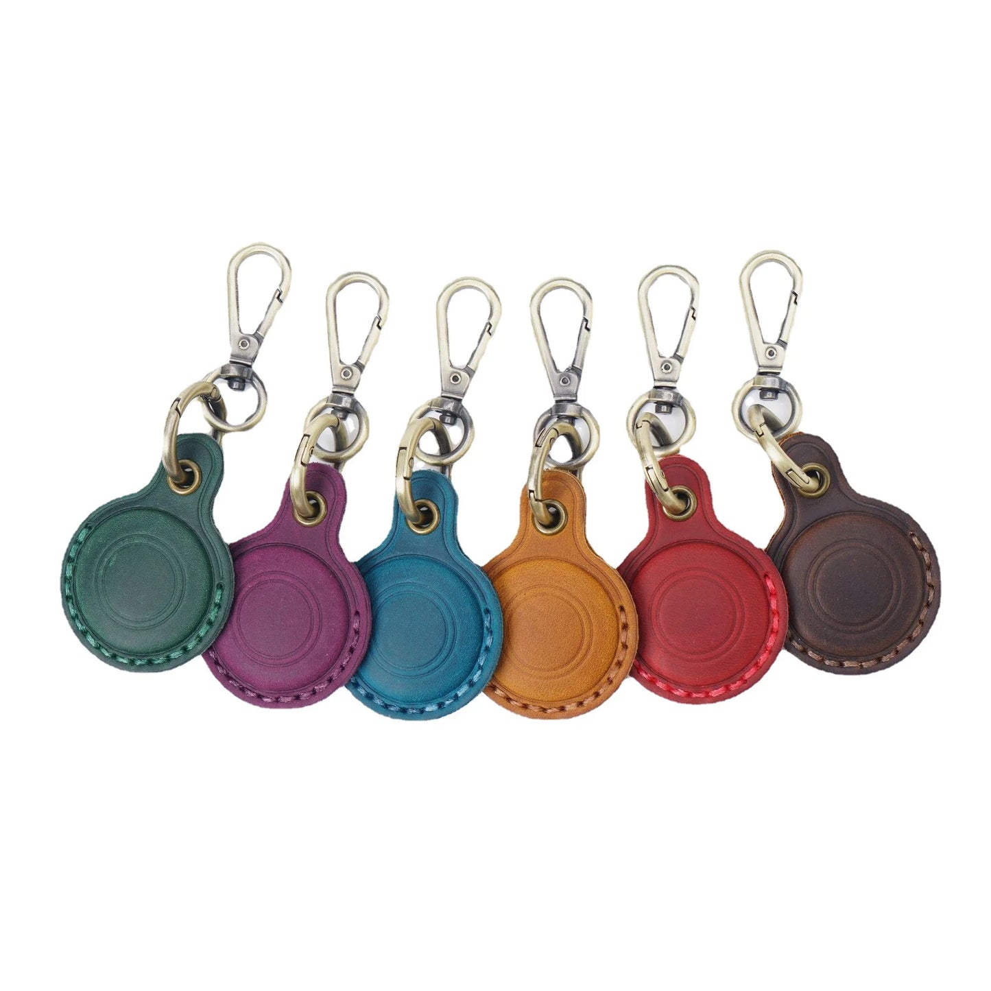 Strukturierter Rindsleder Schlüsselanhänger mit Airtag Etui und Karabiner