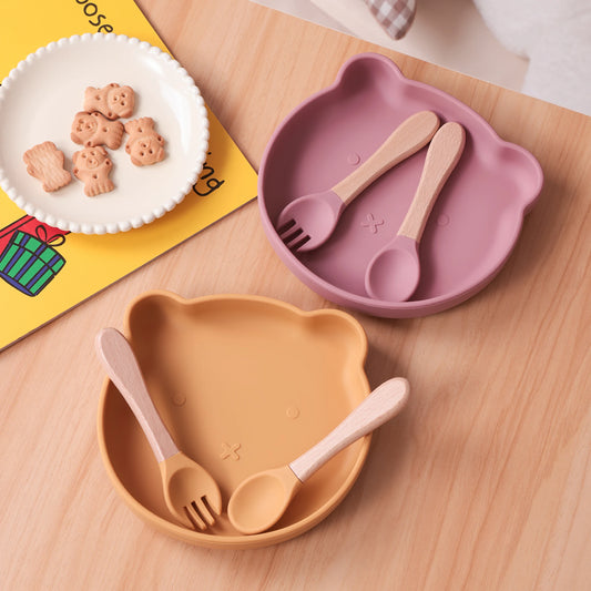 3-teiliges Kinder Fütterungsset Silikon Schüssel Löffel Gabel BPA frei