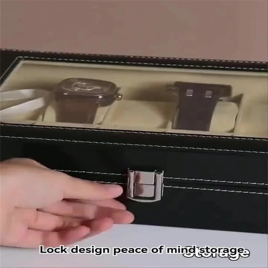 3/6/12 Slot Leder Uhrenbox Vitrine Organizer mit gerahmtem Glasdeckel Klassische PU-Leder Display Aufbewahrung Uhrenbox Fall - Yabubest - Home & More