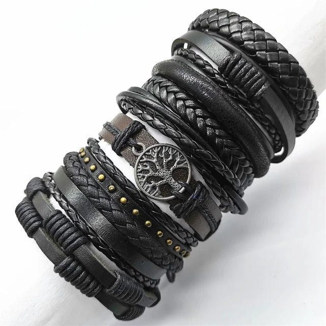 10 Stück Schwarze Lederarmbänder Handgewebt Verstellbar Unisex Schmuck