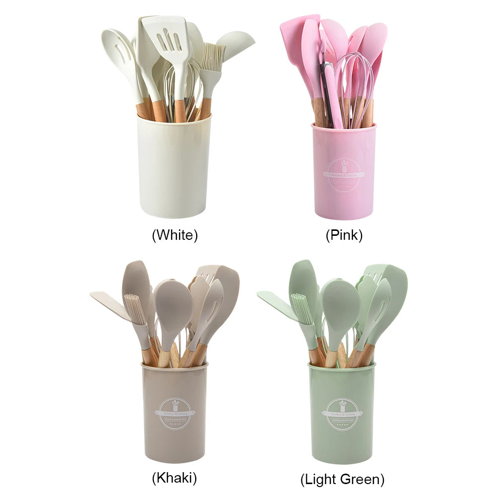 12-teiliges Silikon Küchenutensilien Set mit Halter für vielseitigen Küchenbedarf-Yabubest - Home & More