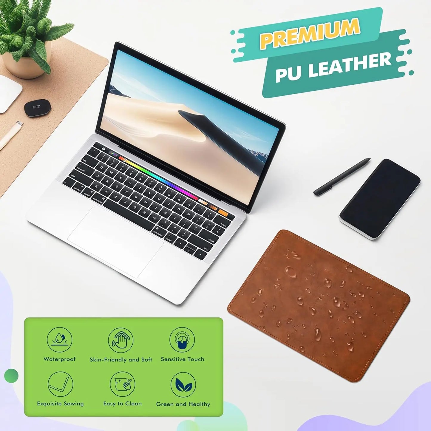 2er Set Leder-Mauspads mit genähtem Rand für komfortables Arbeiten