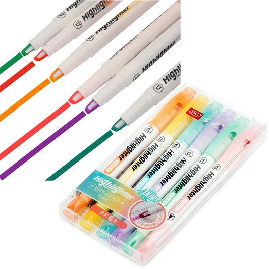 6 Farben Set Doppelkopf Pastell Textmarker für Schule und Büro