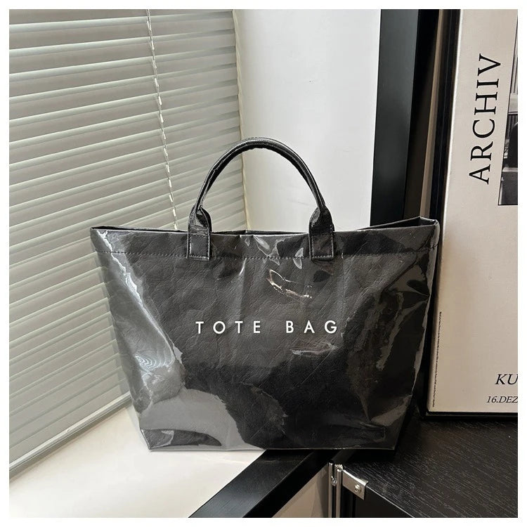 Transparente Einkaufstasche mit Retro Buchstaben großes Fassungsvermögen Damen