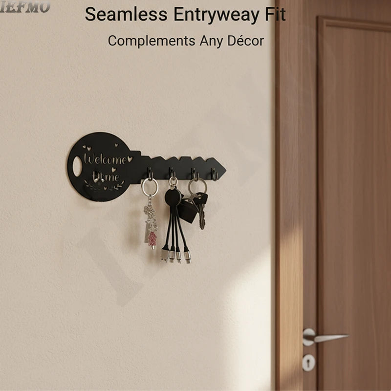 Rustikaler Vintage Schlüsselhalter aus Holz mit 5 Haken zur Wandmontage