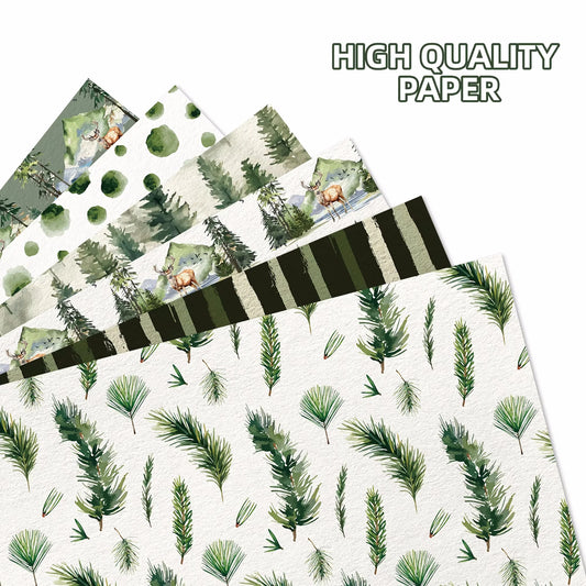 12-teiliges Weihnachts-Geschenkpapier-Set mit Baum- und Waldmuster