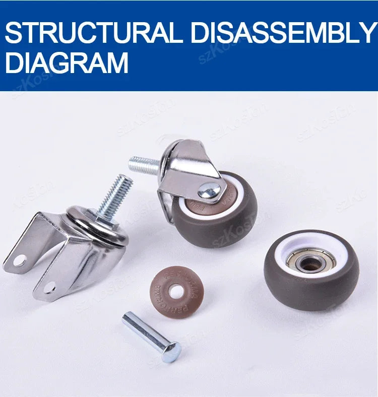 4er Set Möbelrollen aus Metall - Gummi, 360° drehbar, mit Bremse
