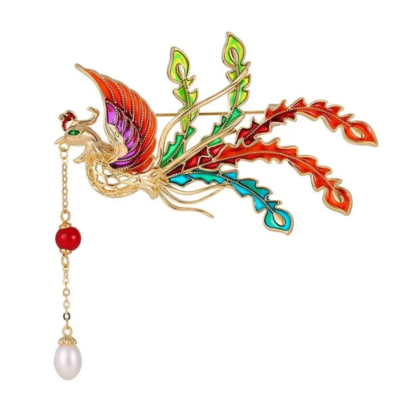Elegante Brosche mit bunter Glasur und Perlen für Damen und Herren