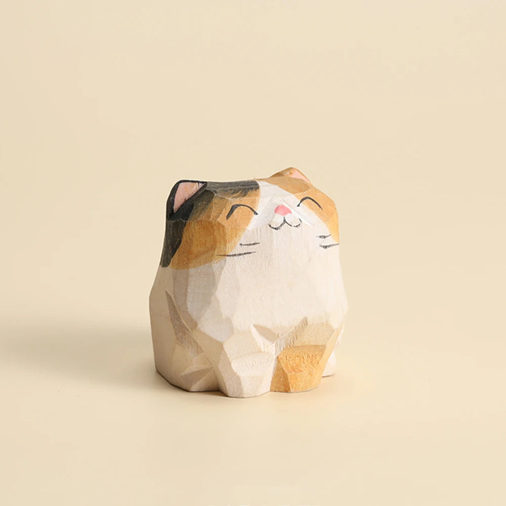 Handgeschnitzte Holz Katze Figur – Dekoration für Regal & Schreibtisch
