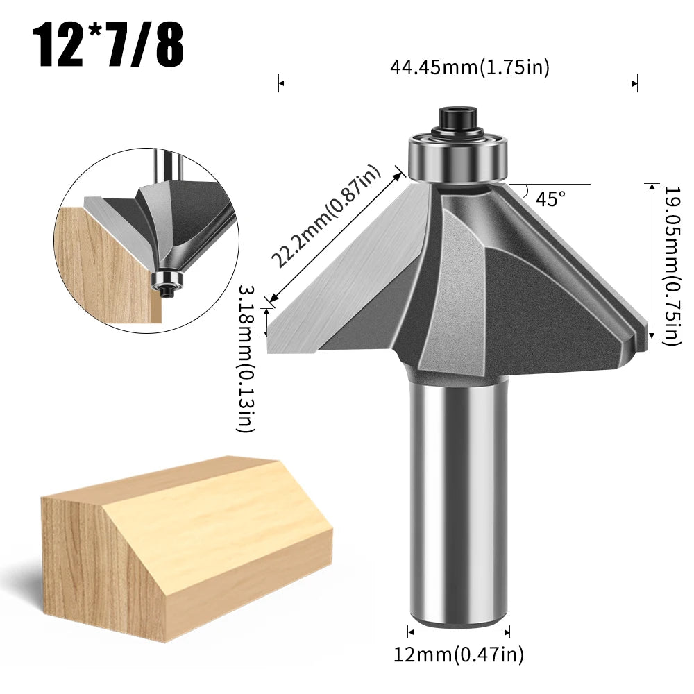 6mm und 12mm Schaft Router Bit mit 45 Grad Abschrägung für Holzfräsen