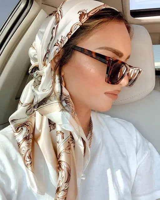 2024 seide Schal Quadrat Schal Für Frauen Drucken Stirnband Foulard Satin Hijab Haar Bands Halstuch Weibliche Kopf Wraps Bandana