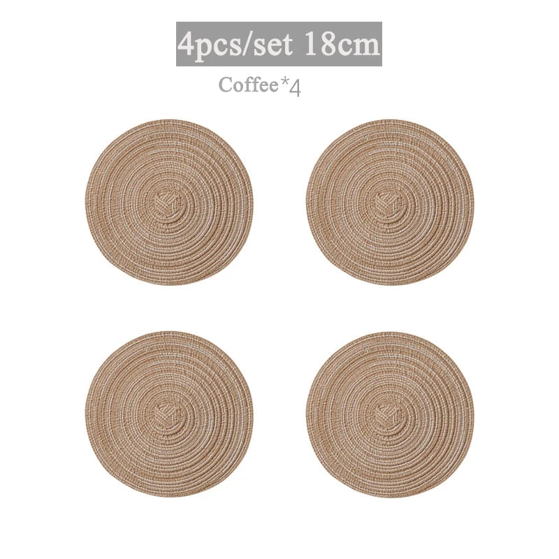 4 oder 6 Runde Tischmatten Gewebt Ramie Anti Rutsch Untersetzer Set