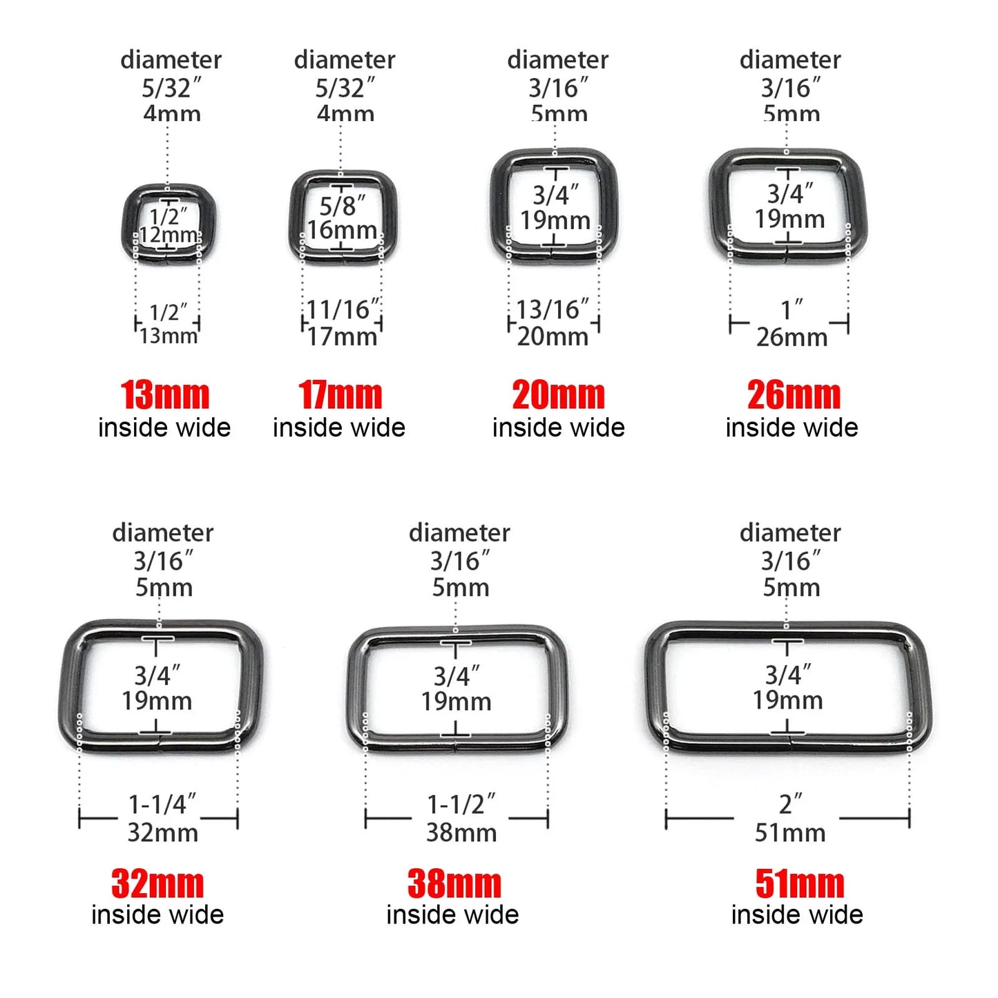 5er Set Metall Schnallen Rechteck Quadratisch O D Ring für Taschen Gürtel