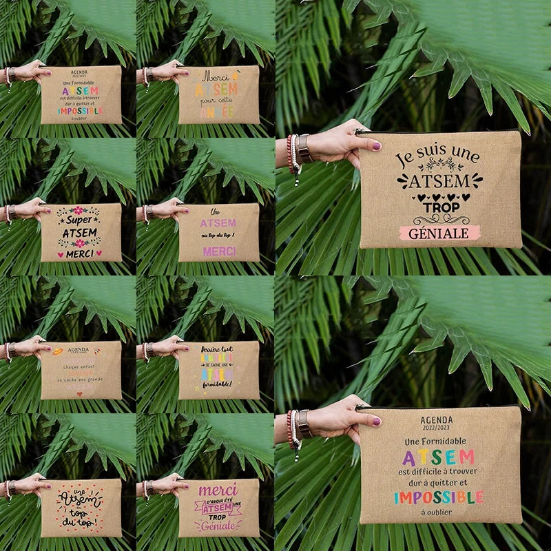 Großer Kosmetik Reisewaschbeutel aus Leinen mit Reißverschluss