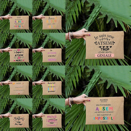 Großer Kosmetik Reisewaschbeutel aus Leinen mit Reißverschluss