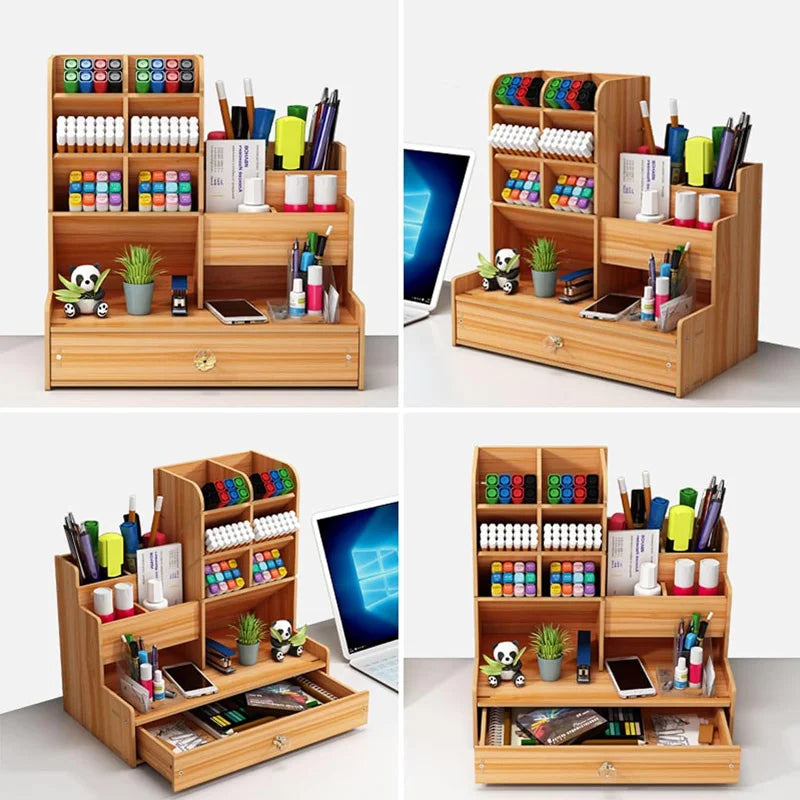 Praktischer Schreibtisch Organizer aus Holz mit Schublade