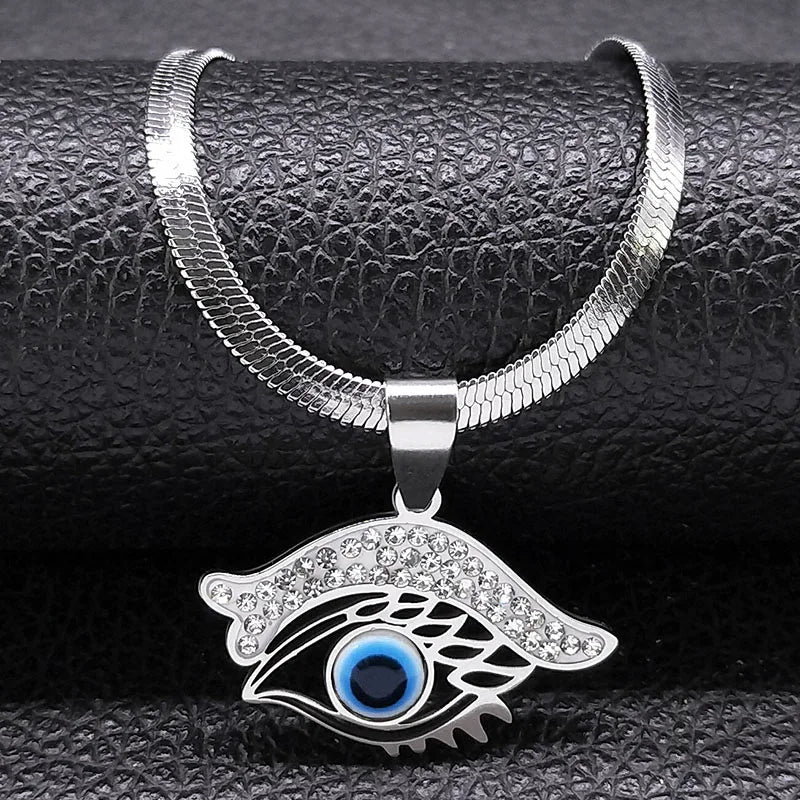 Eleganter Kristall Choker mit Evil Eye Design aus Edelstahl