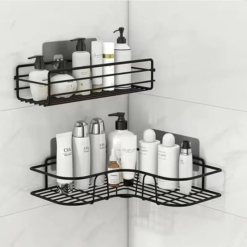 Bad Lieferungen Schwimmende Wand Regal Metall Organizer Warenkorb Badezimmer Dusche Vorhang Küche Lagerung Organisatoren Kommode