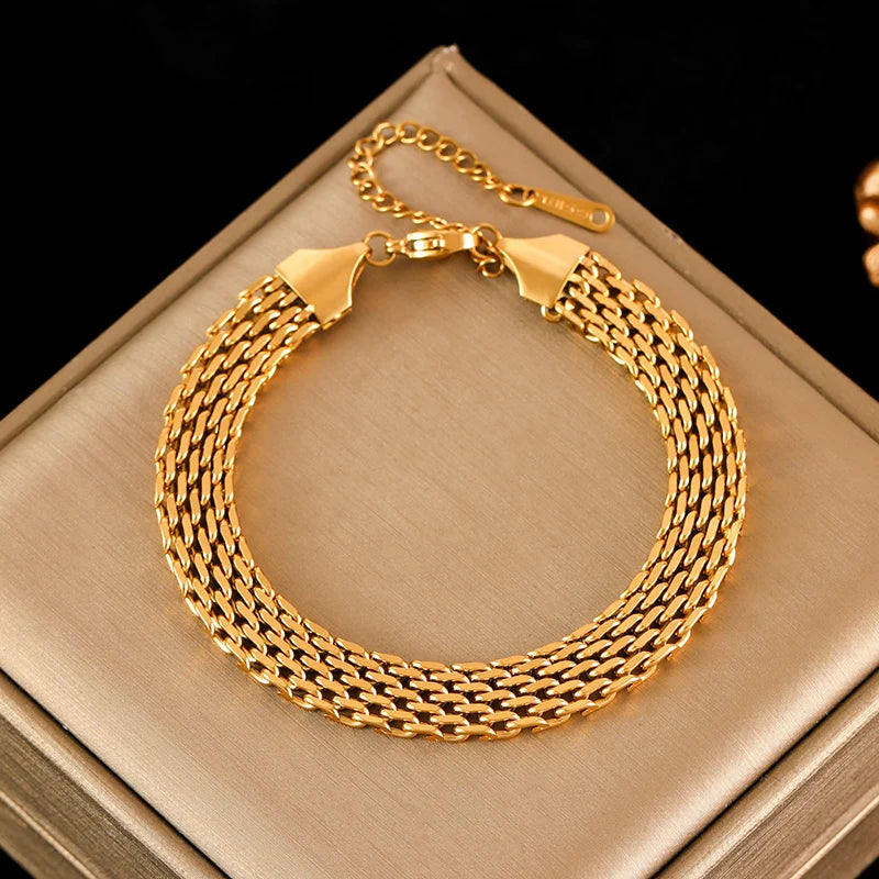 Edelstahl Gliederkette Armband für Frauen 18K vergoldet trendig