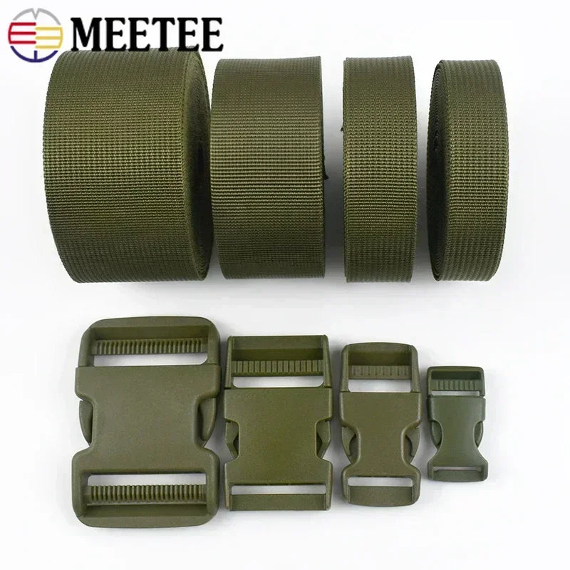 Armygreen Nylon Gurtband Set 20-50mm Kunststoff Schnallen für Rucksack Hundehalsband