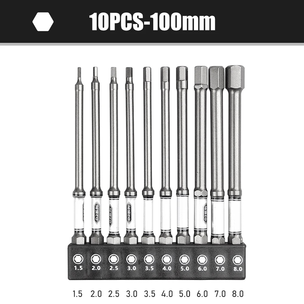 10-tlg. magnetisches 50/100mm Sechskant Schraubendreher Bit Set 1/4 Schaft
