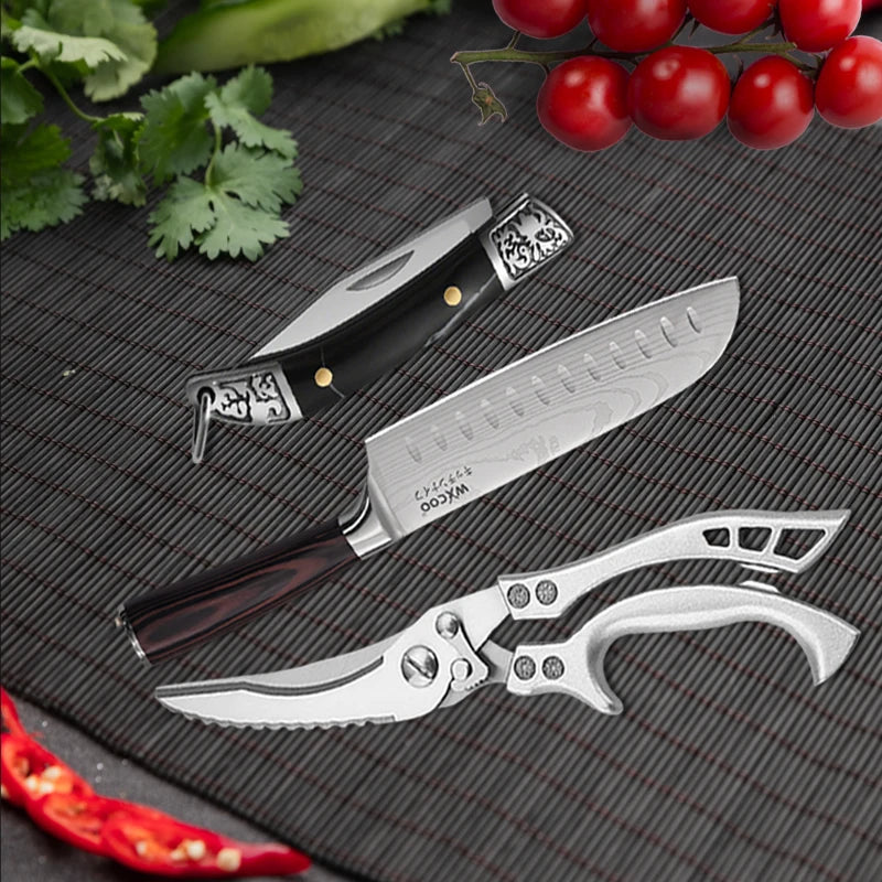 Edelstahl Santoku Küchenmesser Set mit Fischschere und scharfer Klinge