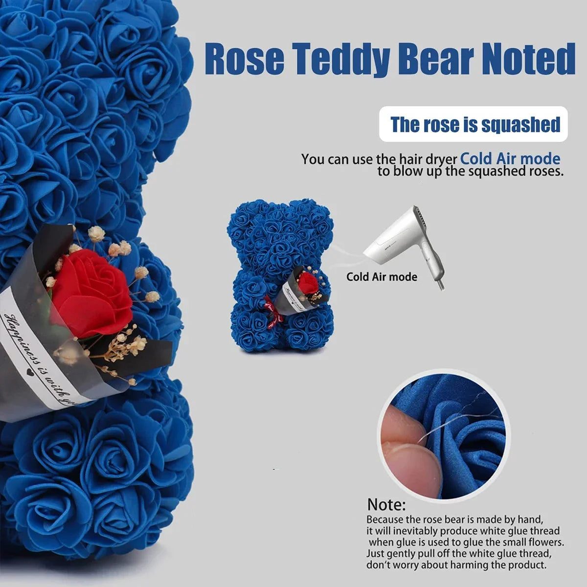 Ewige Rose Teddybär 25m Künstliche Blumen Geschenk und Dekoration-Yabubest - Home & More