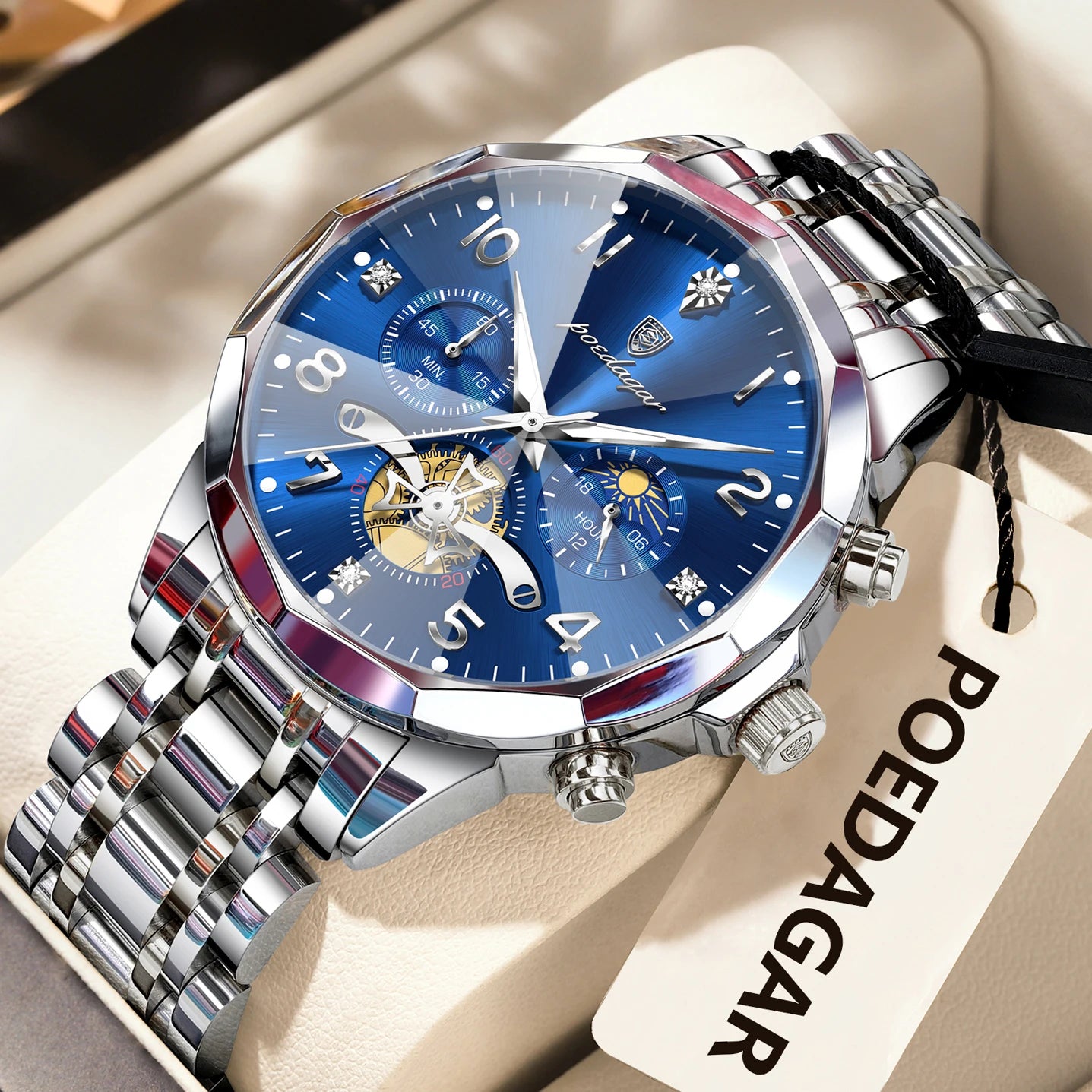 Wasserdichte Edelstahl Herrenuhr mit Chronograph und Leuchtfunktion-Yabubestshop