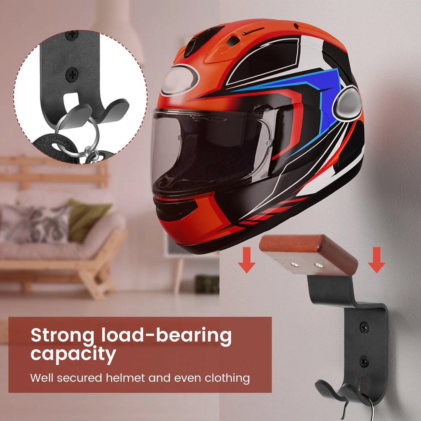 Bohrmontierter Motorradhelmständer aus Holz und Kohlenstoffstahl-Yabubest - Home & More