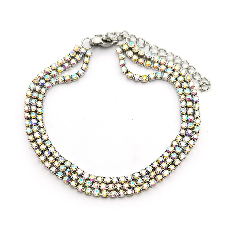Drei Bunte Strass Armbänder Edelstahl Silber Farbe Verstellbar Damen