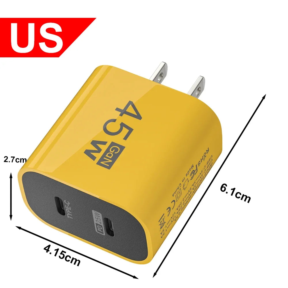 Kompaktes 45W GaN USB-C Dual Ladegerät für Smartphone Tablet Laptop