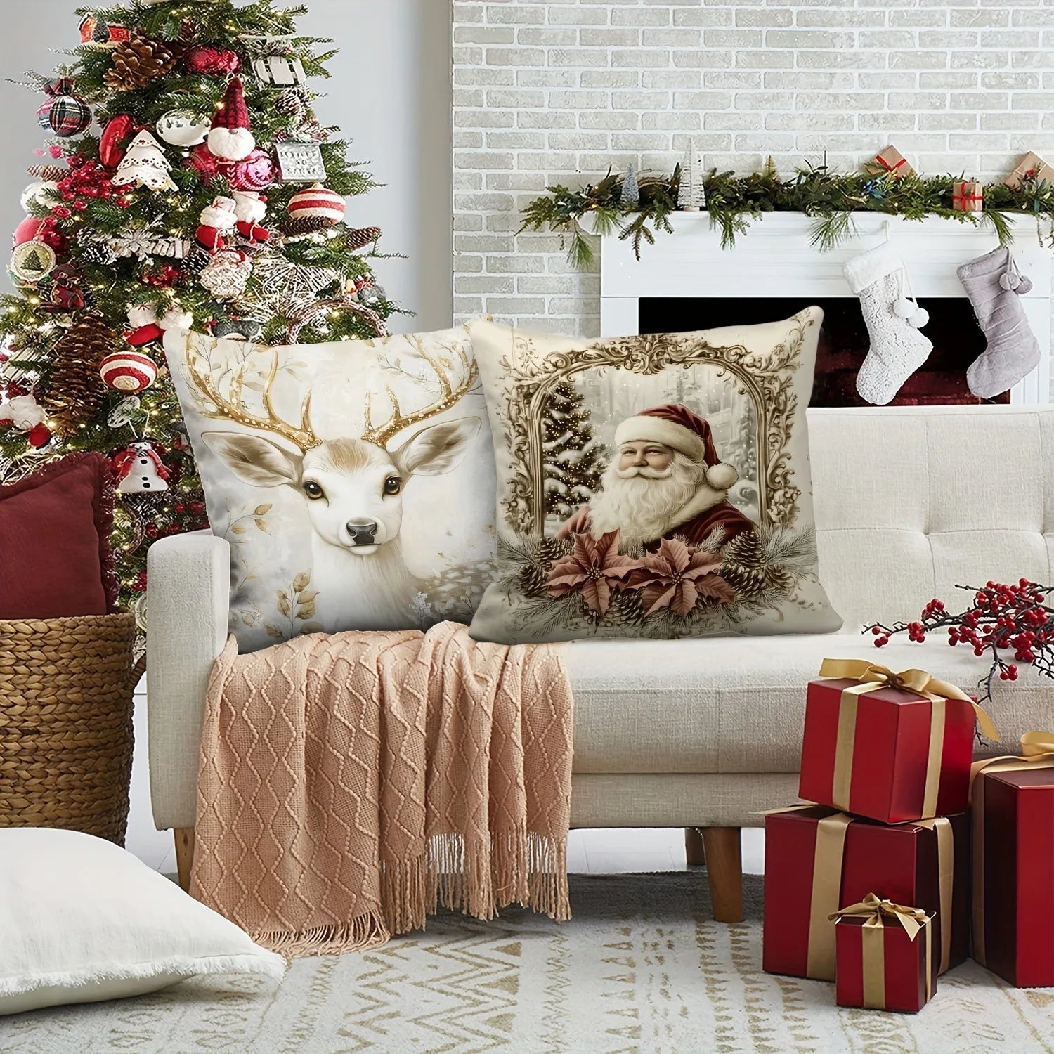 Weihnachtlicher Kissenbezug mit festlichen Motiven für Ihr Sofa