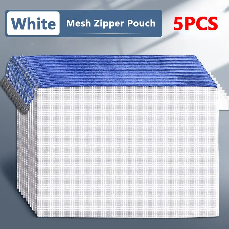 5er Set mehrfarbige Mesh Organizer Taschen mit Reißverschluss für Büro und Schule