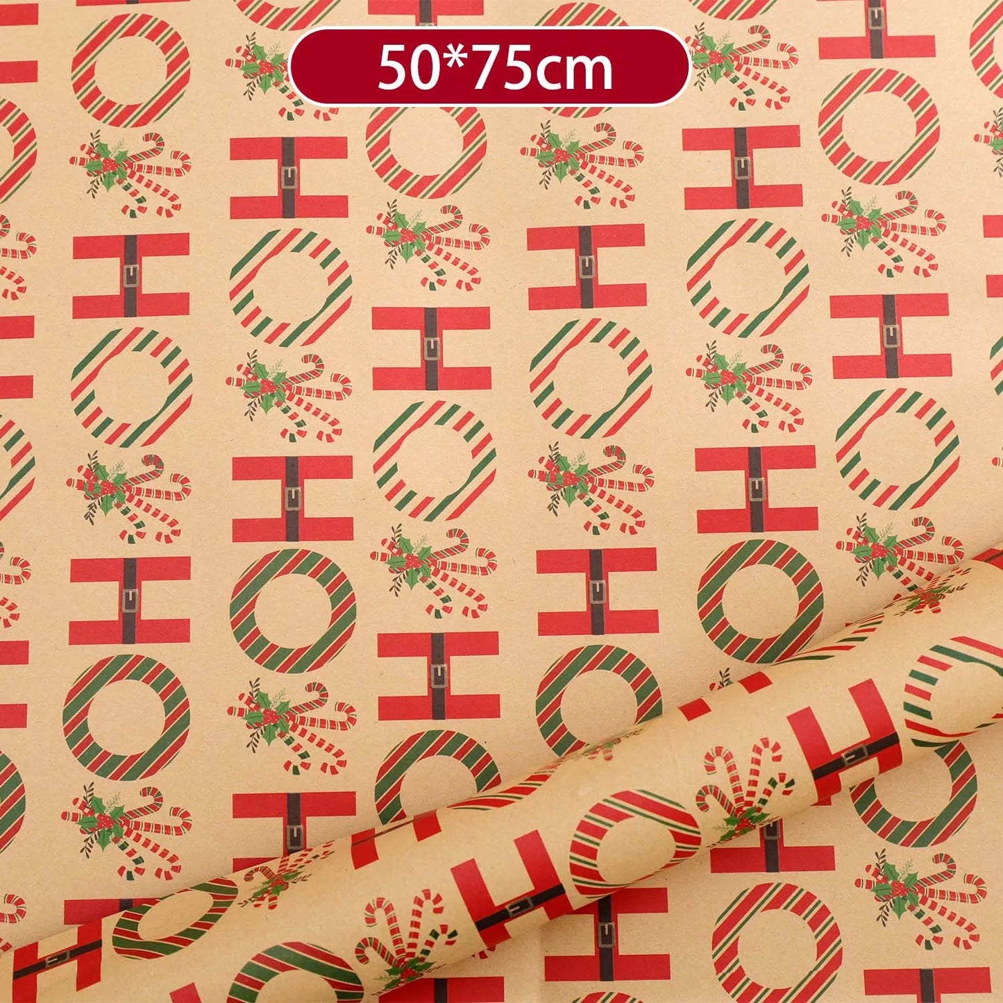50x75 cm Weihnachts Kraft Geschenkpapier mit Weihnachtsbaum und Weihnachtsmann
