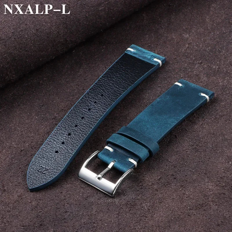 18-22mm Vintage Ölwachs Leder Uhrenarmband mit Handgenähten Nähten