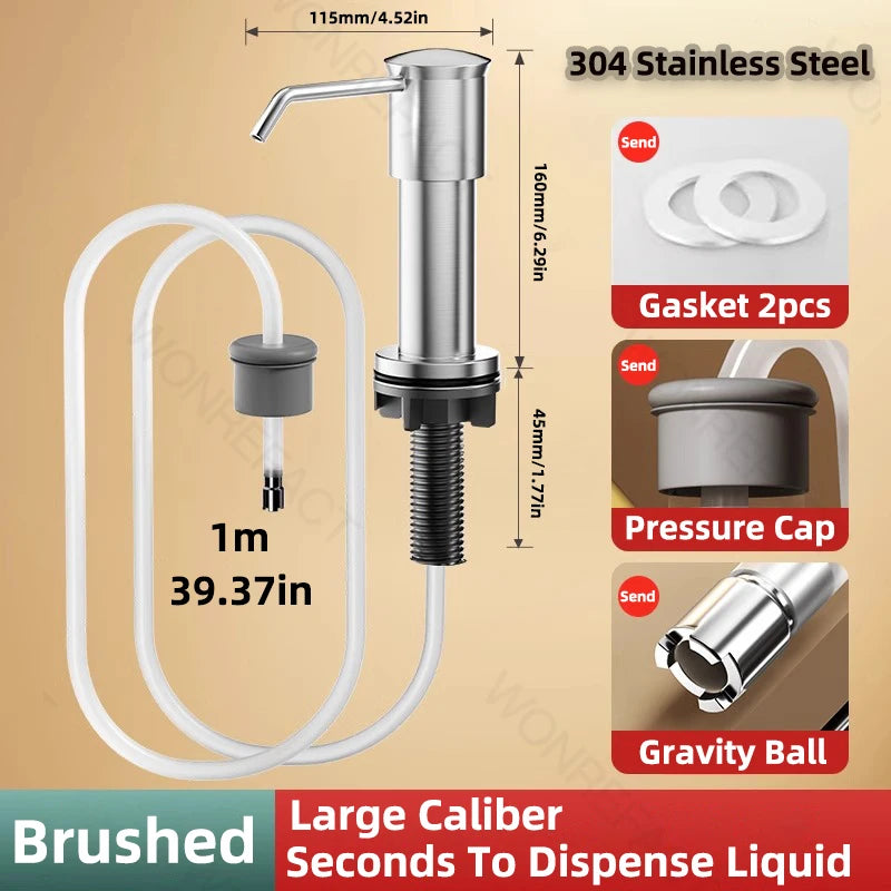 Seifenspender für Küchenspüle gebürstete Pumpe Arbeitsplatte silberfarben