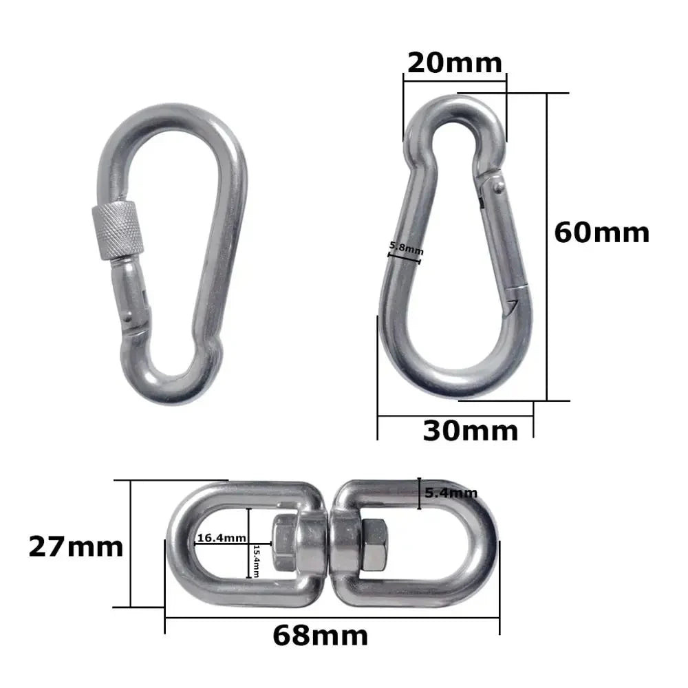 Robustes 3er Set drehbarer Edelstahl Karabinerhaken für vielfältige Zwecke