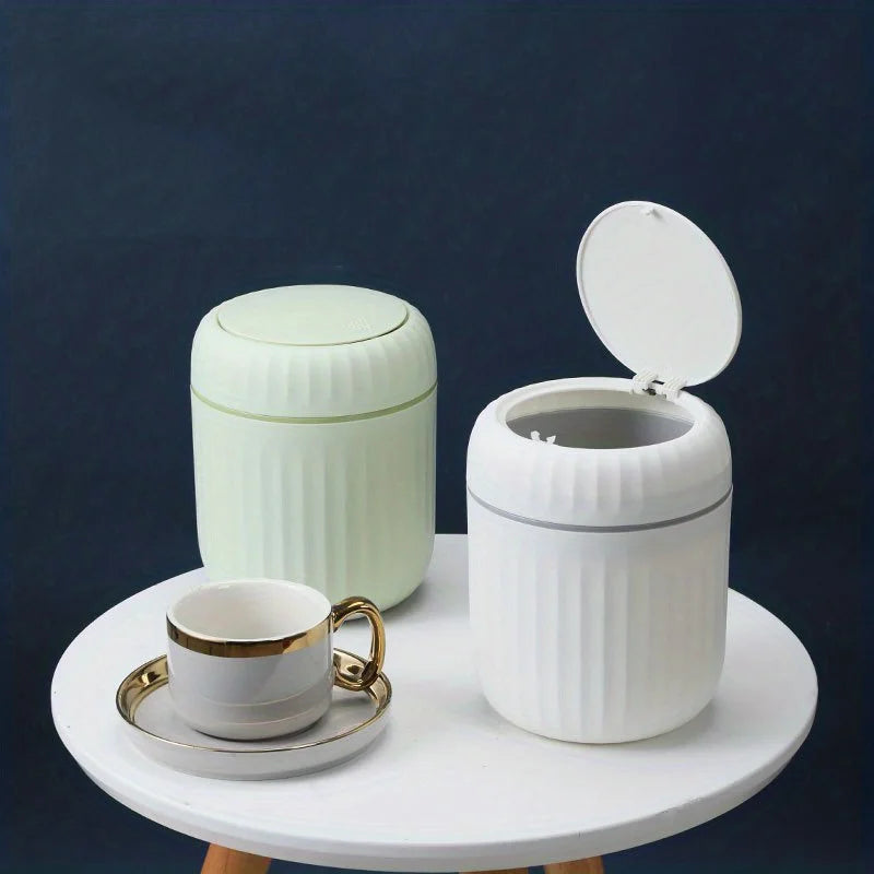Eleganter Mini-Mülleimer mit großem Fassungsvermögen und Deckel Weiß Gold