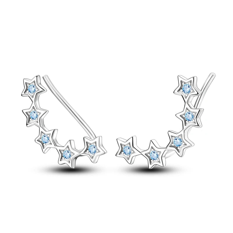 925er Sterlingsilber Creolen mit bunten Zirkon Blumen und Sternen Damenohrringe