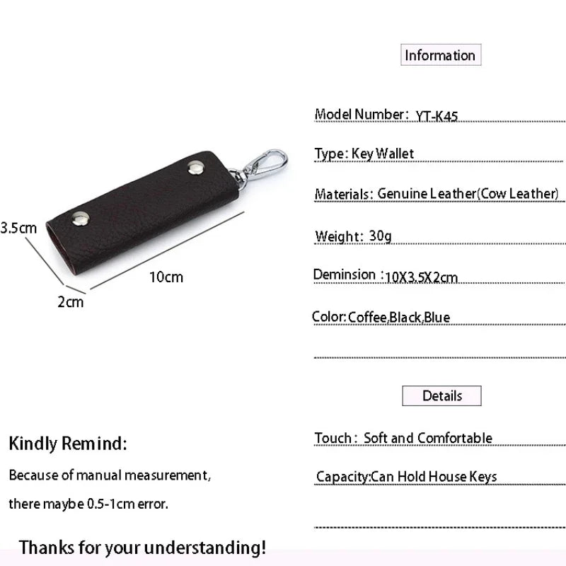 Schlüsselhalter echtes Leder mit Metallhaken Mini Schlüsselbörse für Männer