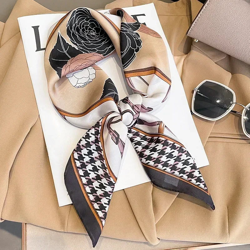 Luxus Seide Quadrat Schal Frauen Weich Satin Haarband Halstuch Büro Hijab