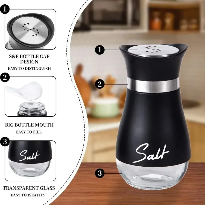 2er Set Glas Gewürz Shaker Vorratsbehälter für Küche - Grill – Salz - Pfeffer