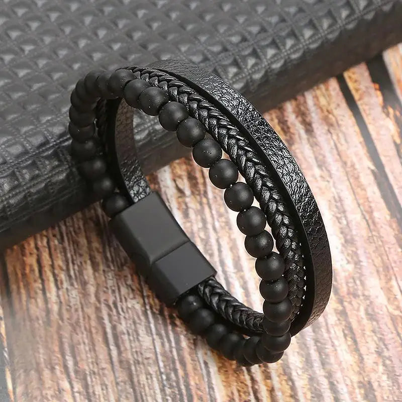 Handgewebtes Lederarmband für Herren – Multilayer Stil